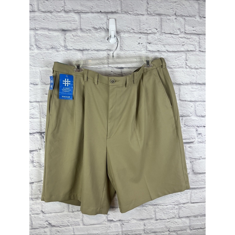 Haggar Mens NWT  Cool 18 Pro Pleated Khaki Quick Dry Shorts Big & Tall Size 46W